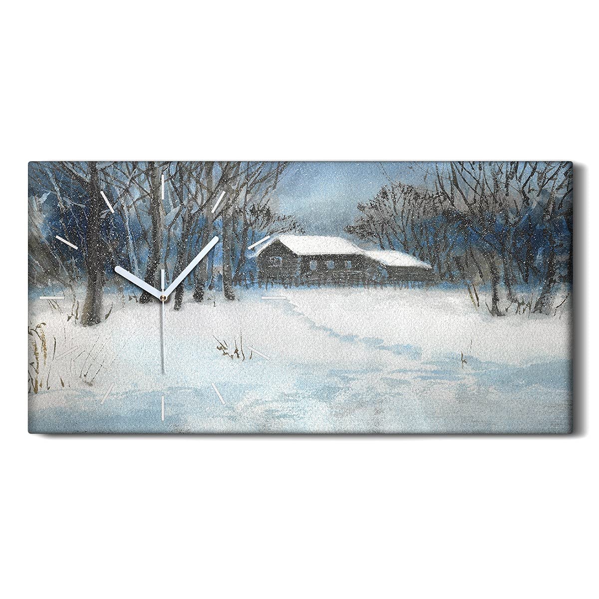 Horloge sur toile arbres de hiver de neige 60x30cm décoration murale silencieuse