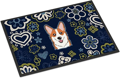 Miniatura 190 de Caroline's Treasures BB1449JMAT - Tapete de bienvenida de carlino negro, 24 x 36 pulgadas, tapete azul para puerta delantera, para interiores