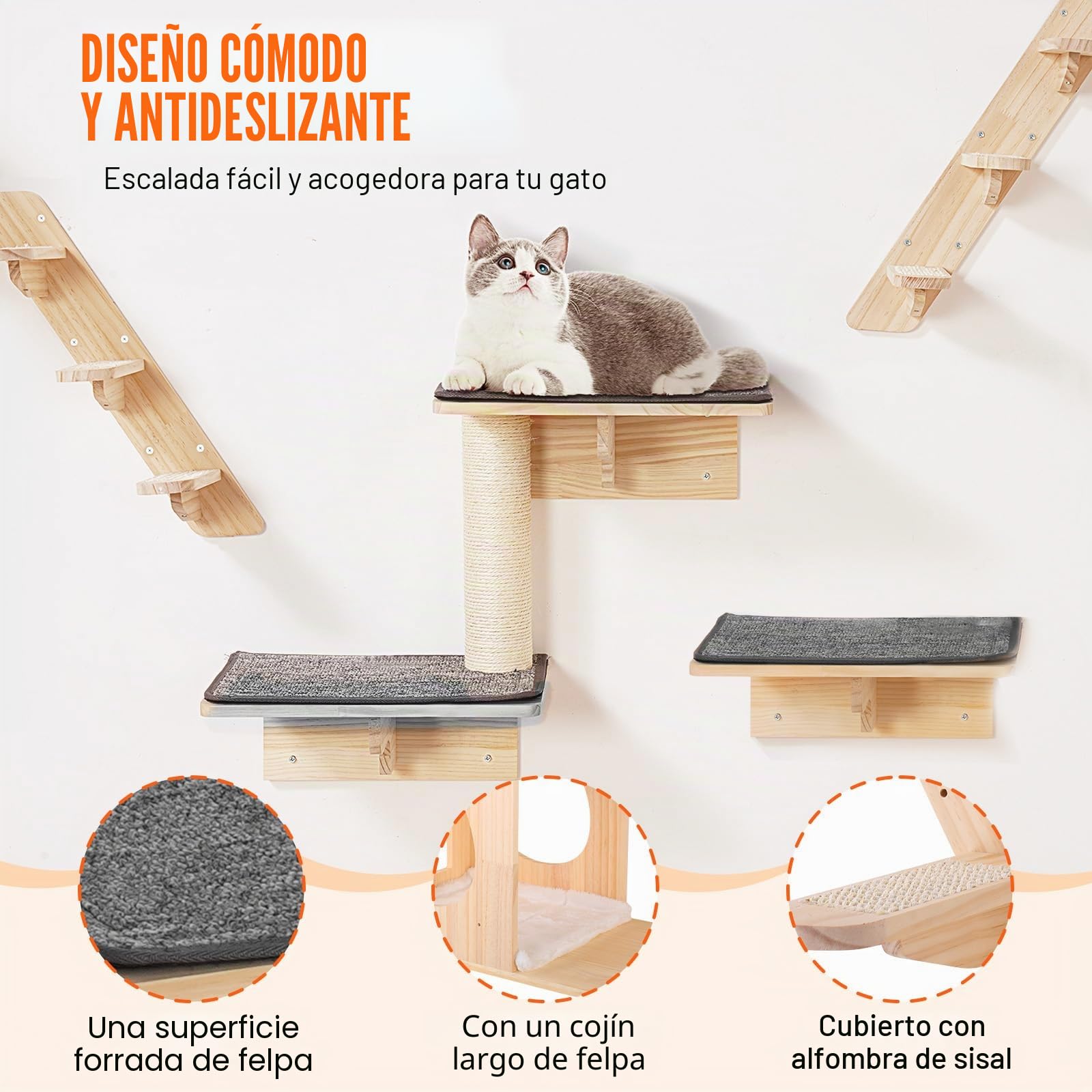 VEVOR 9 PCS Estantes de Pared para Gatos Carga de 18,14 kg Estantes de Pared para Gatos y Perchas con Tablas para Saltar, Camas para Gatos, Hamacas y Árboles para Gatos para Dormir, Jugar y Trepar