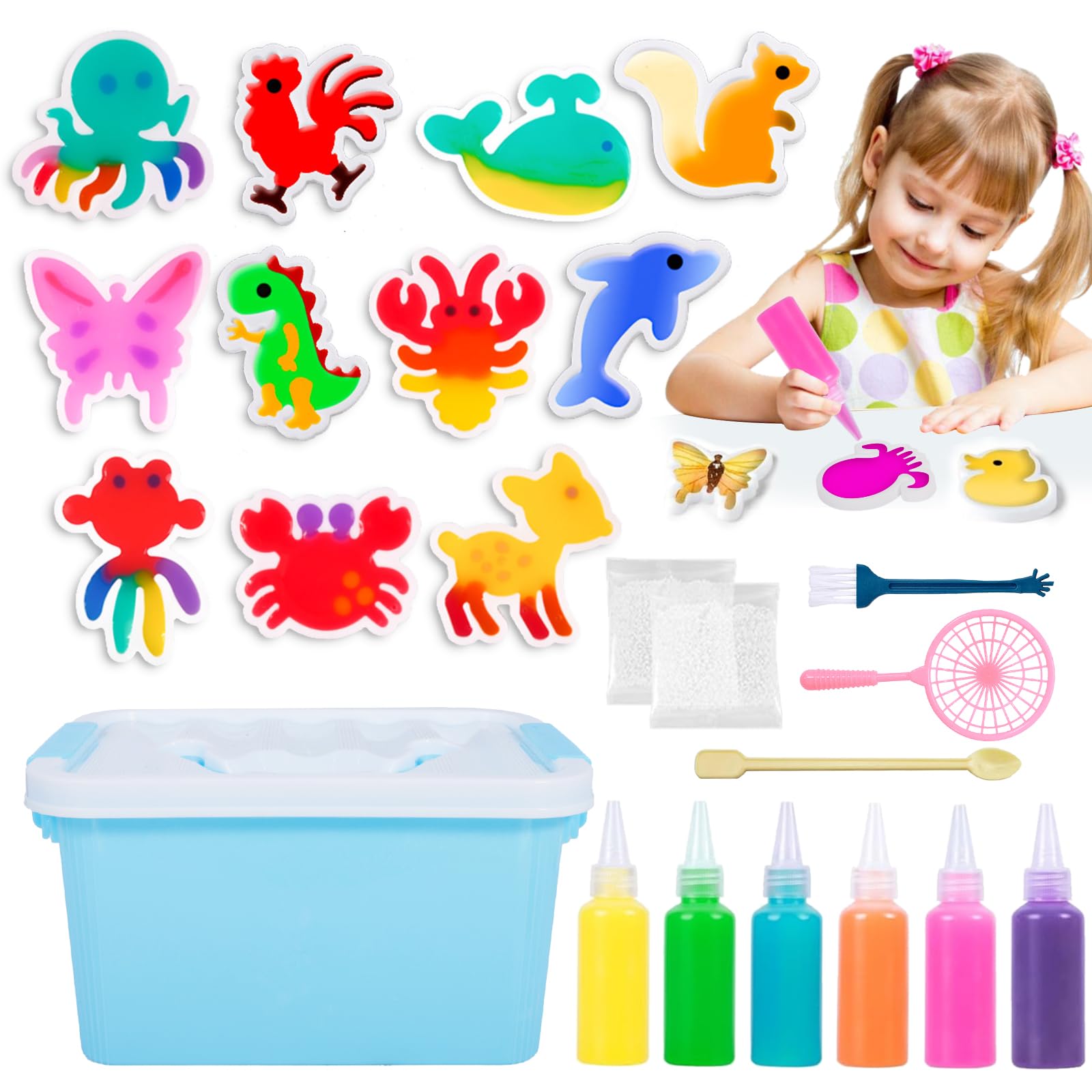 PQETBV Gels Magiques 3D – Kit Elfe D'eau, 8 Moules, 6 Couleurs, Cadeau Créatif 3-10 Ans