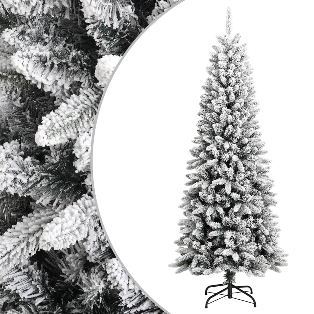 vidaXL Artificial Christmas Tree with Flocked Snow Christmas Decoration Seasonal Ornament Holiday Decoration Artificial Xmas Tree 180 cm PVC&PE