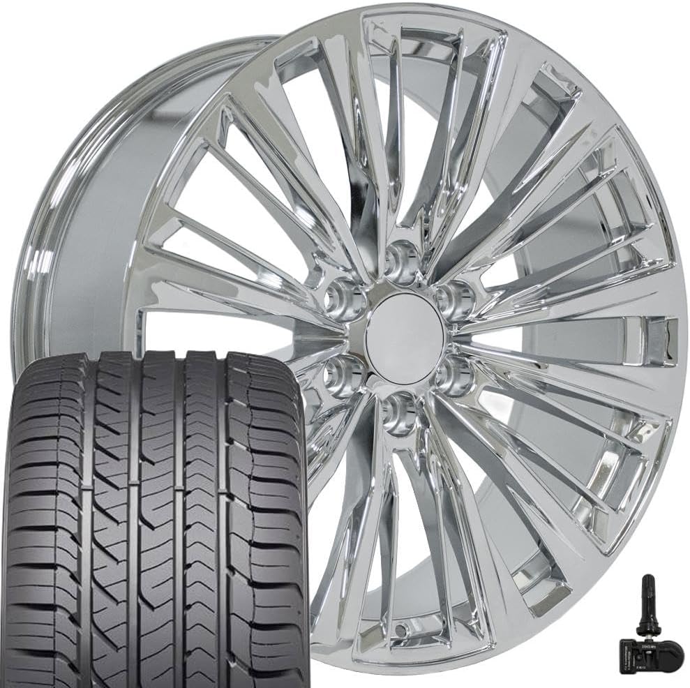 OE Wheels CA93 22 Inch Rims and Tires Fit Escalade-V Series Style 6x139.7 22x9 Chrome - Hollander 4882 - Eagle Sport 285/45-22 (Set of 4)