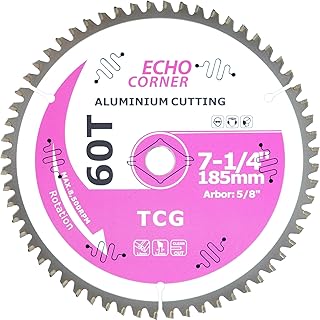 7-1/4 Inch Aluminum Cutting Circular Saw Blade, Fast Dry Cool Clean Cut Off Non-Ferrous Metal Plate/Sheet/Tube, Polycarbonate, Plastics, MDF, TCG 60-Tooth, 5/8-inch Arbor