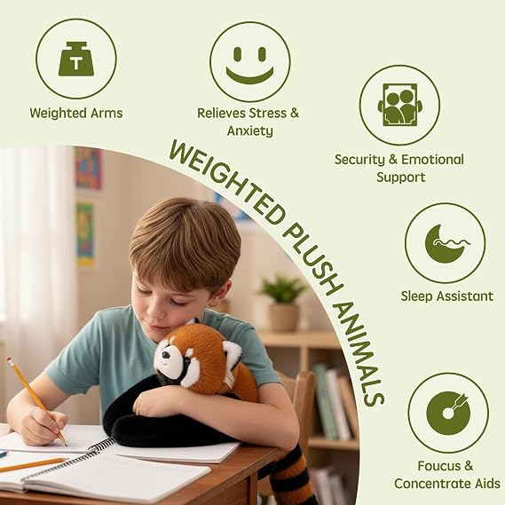 Weighted Red Panda Plush Teddy, Stuffed Plush Animals Plushies, Cuddly Puppy Toy for Comfort & Relaxation,Hugging Pillow for Anxiety Relief & Sleep Support (Red Panda, 45cm)