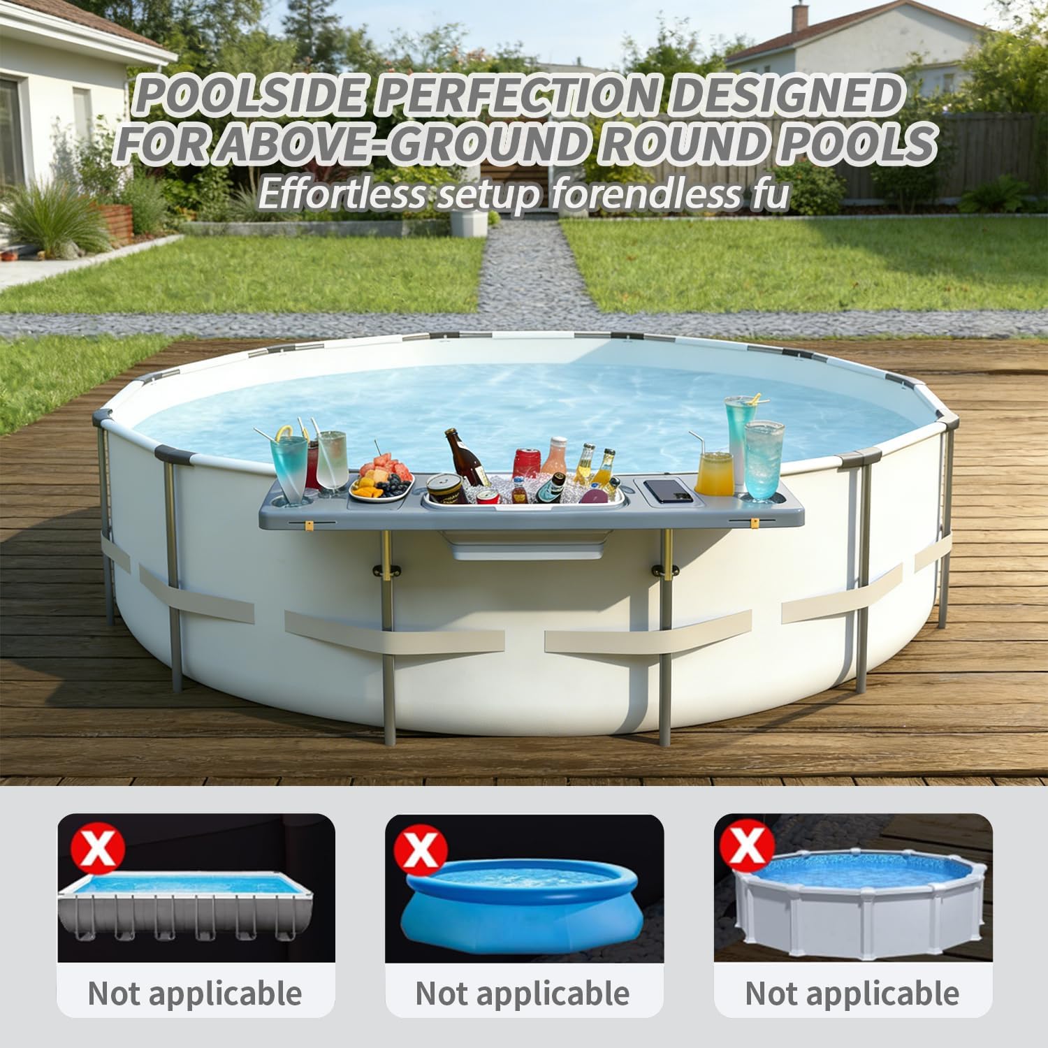 Pool Bar for Above Ground Pool - Poolside Bar with 6 Cup Holders & Ice Bin, 47.2"×11.8" Foldable Above Ground Pool Bar Table, Portable Swim Up Bar, Frame Above Ground Round Swimming Pools Accessories