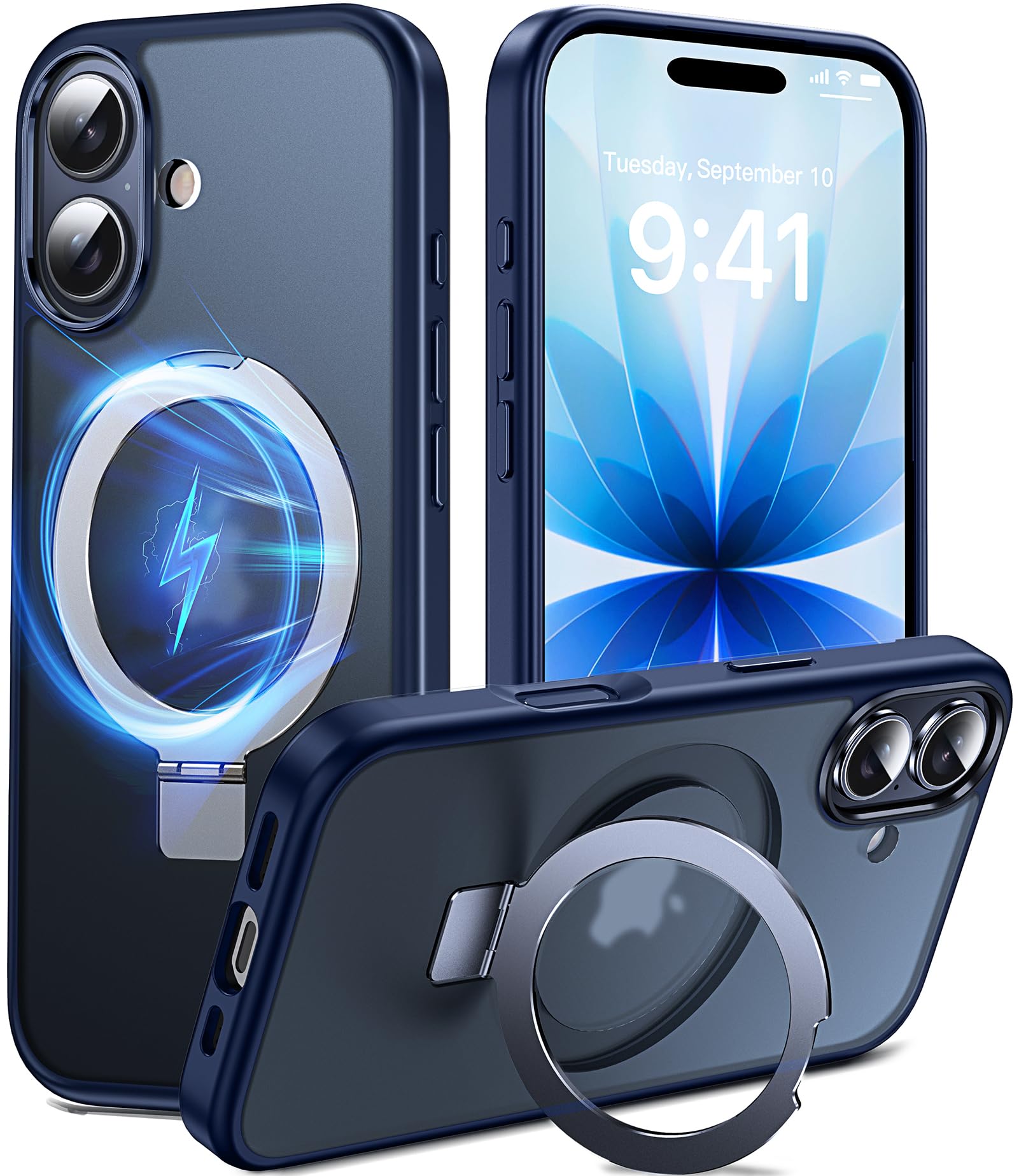 DASFOND Mag-Stand Designed for iPhone 17 Case, [Compatible with MagSafe] All-in-1 Invisible Ring Kickstand Shockproof Translucent Matte Slim Velvety Touch Magnetic Case Cover for iPhone 17, Blue