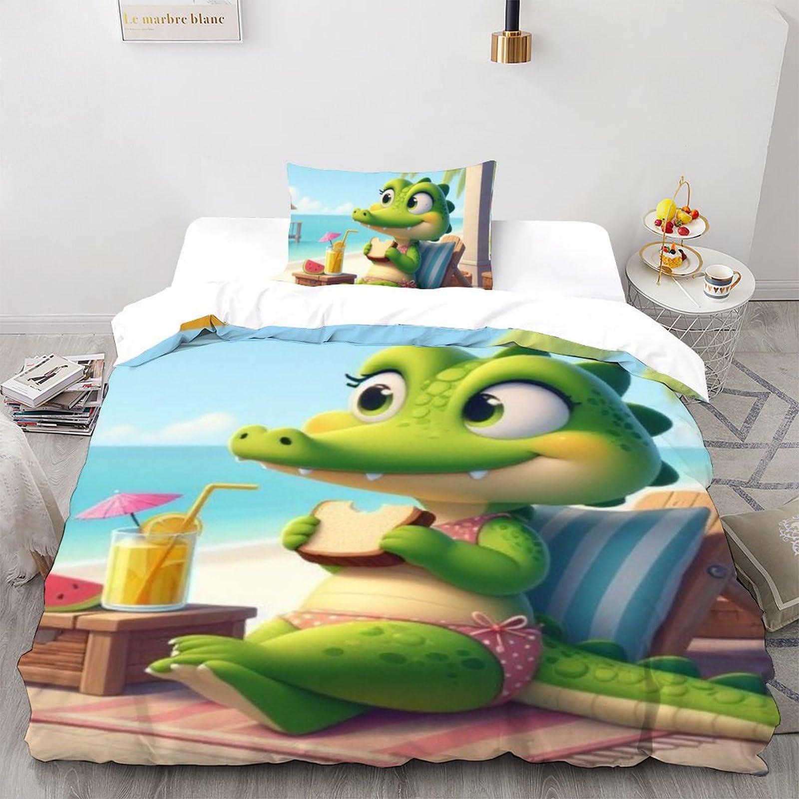 Housse de couette single crocodile anti-plis en microfibre hypoallergénique pour lit fille