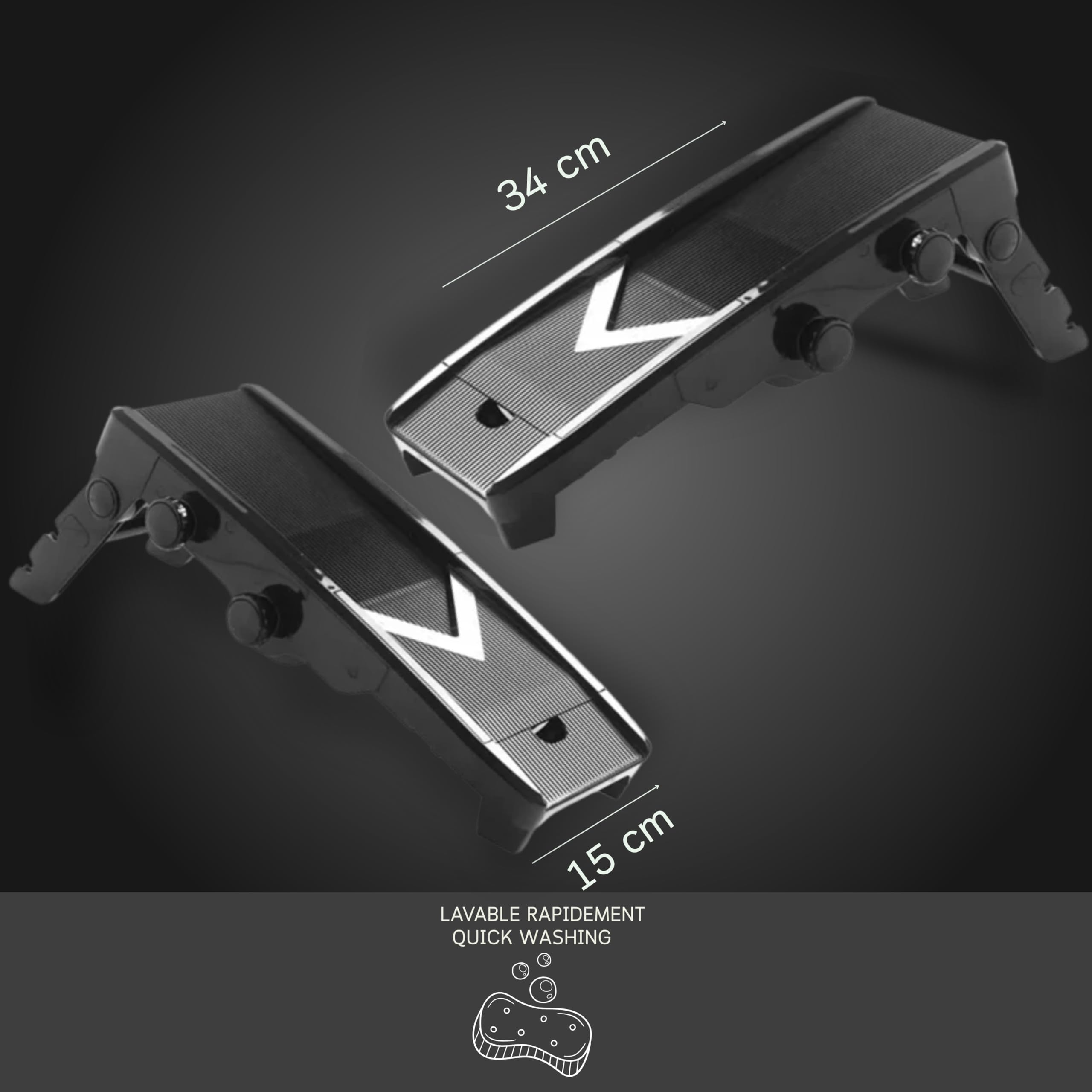 Mastrad - Mandoline Multi-Lames en V – Coupe-Légumes 6 Lames Inox – Épaisseur Réglable 1 à 9 mm – Trancheur, Râpe, Coupe Frites – Garde de Sécurité