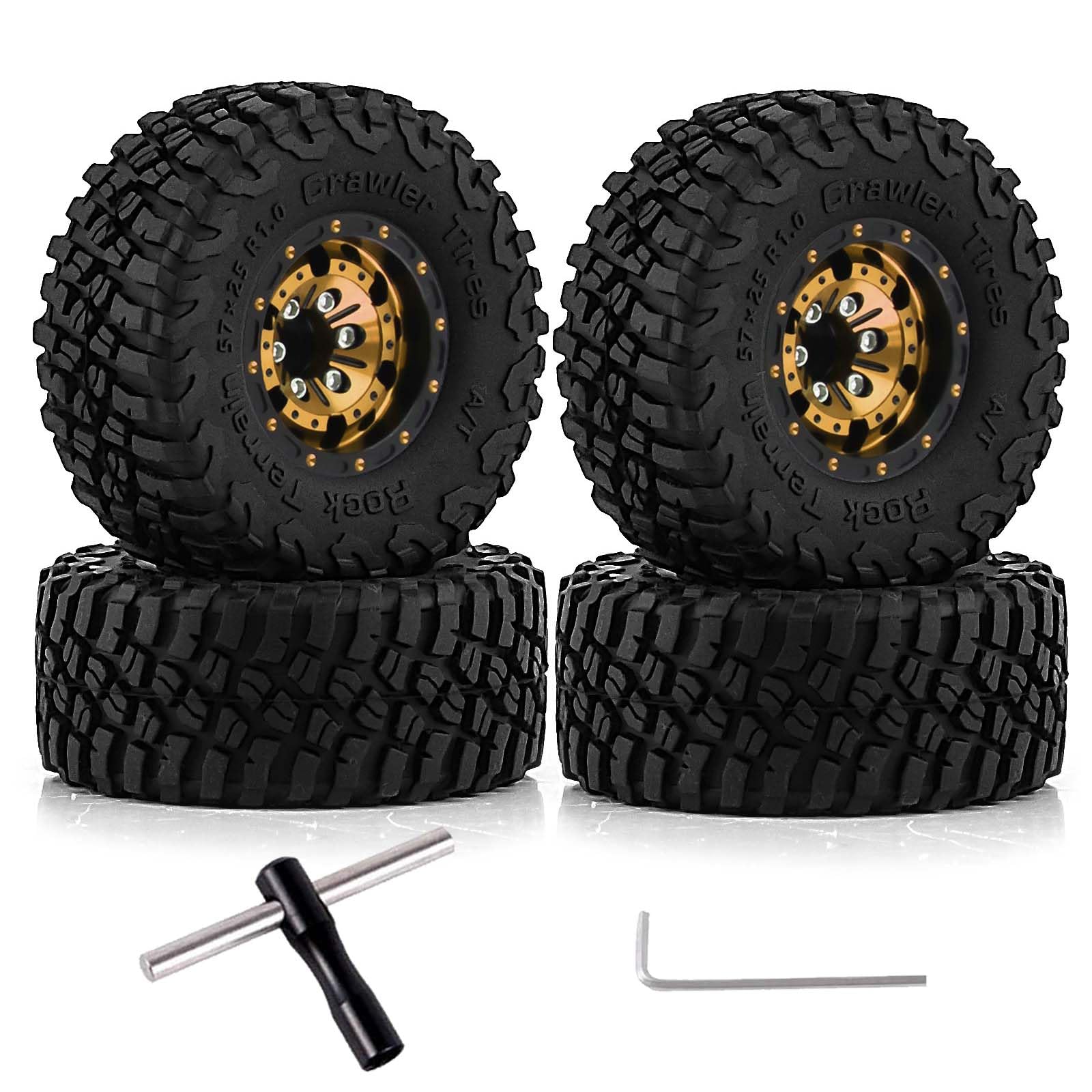 KEEDA 57mm RC Tyres and Wheels, 1.0 inch Micro Beadlock Wheel Rim for 1/18 TRX4M 1/24 RC Crawler Car Axial SCX24 FMS FCX24 Upgrade Parts (B, Gold) — image 1