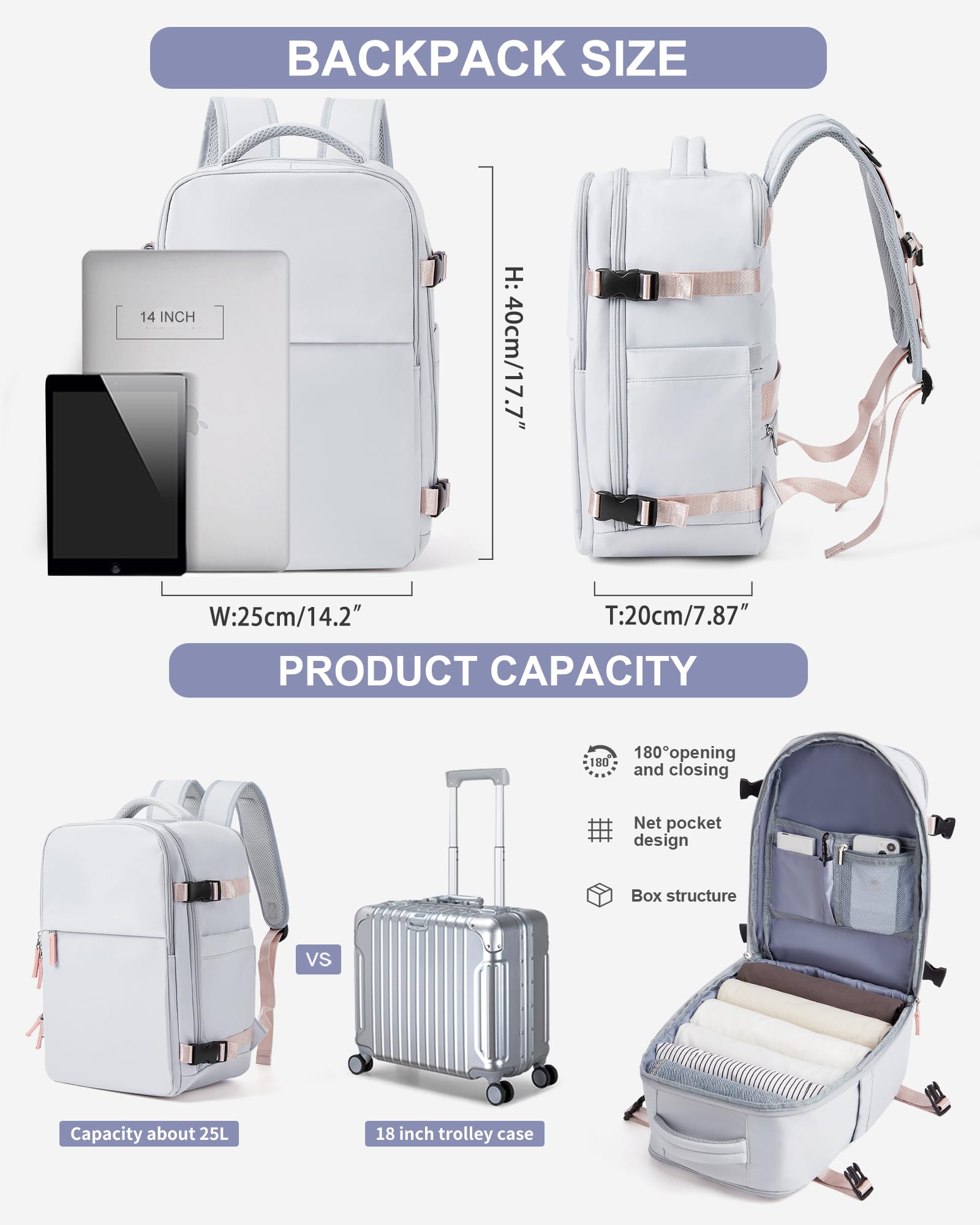 Borse da Cabina per Ryanair 40x20x25 Bagaglio a Mano Easyjet 45x36x20 Zaino Borsa Zaino da Viaggio Il Sedile Zaino per bagaglio a mano Borsa Cabina Viaggio Cabina Casual Daypack