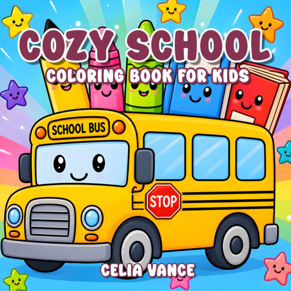 Cozy School Coloring Book for Kids: Kawaii Classroom Friends Bold and Easy Designs