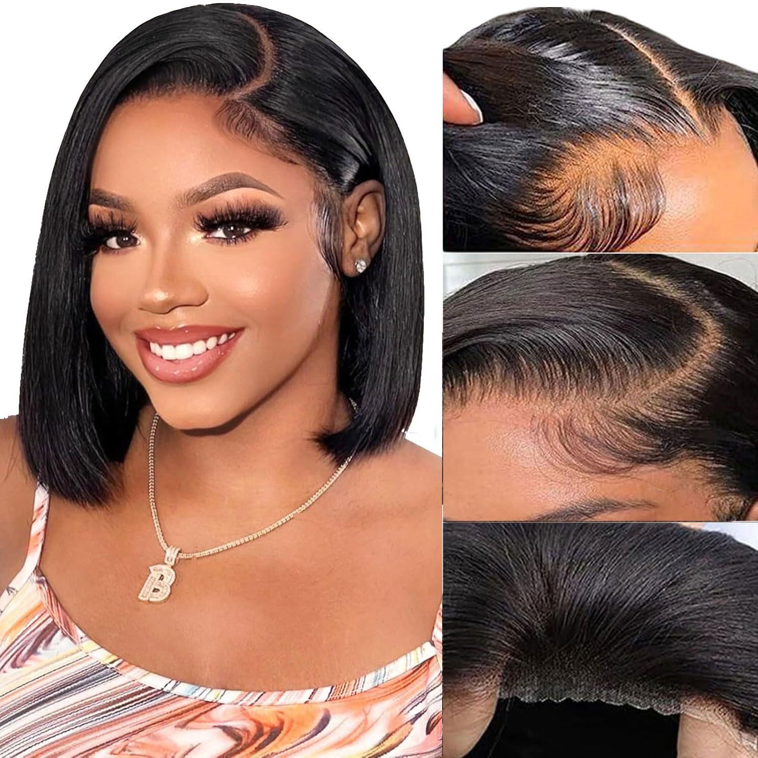 Wear and Go Glueless Bob Wig Human Hair Pre Plucked Pre Cut 4x4 Lace Closure Bob Wigs For Black Women Human Hair Glueless Straight Bob Lace Front Wigs For Beginner Short Wig Human Hair (10 Inch)
