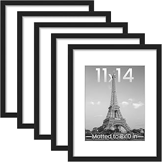 upsimples 11x14 inch Picture Frame Set of 5 Display Pictures 8x10 with Mat or 11x14 Inch No Mat Wall Gallery Photo Frame Black