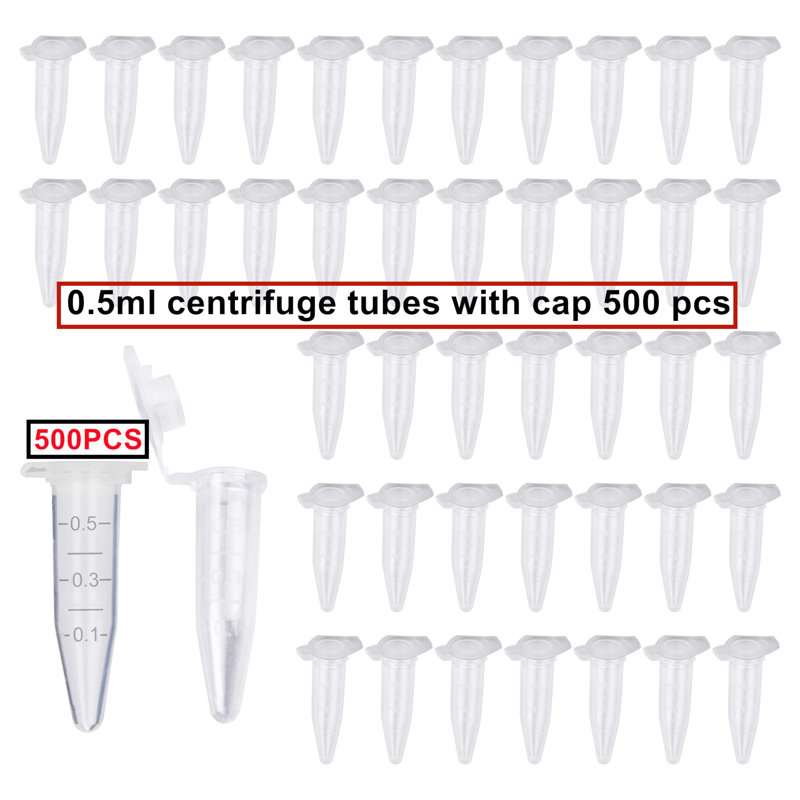 HUAZIZ 500 Pièces 0.5ml Tube à Centrifuger en Plastique Conique, Micro Centrifugeuse Tubes Tubes de Laboratoire Conteneurs D'échantillons avec Snap Cap pour l'analyse d'échantillons en Laboratoire