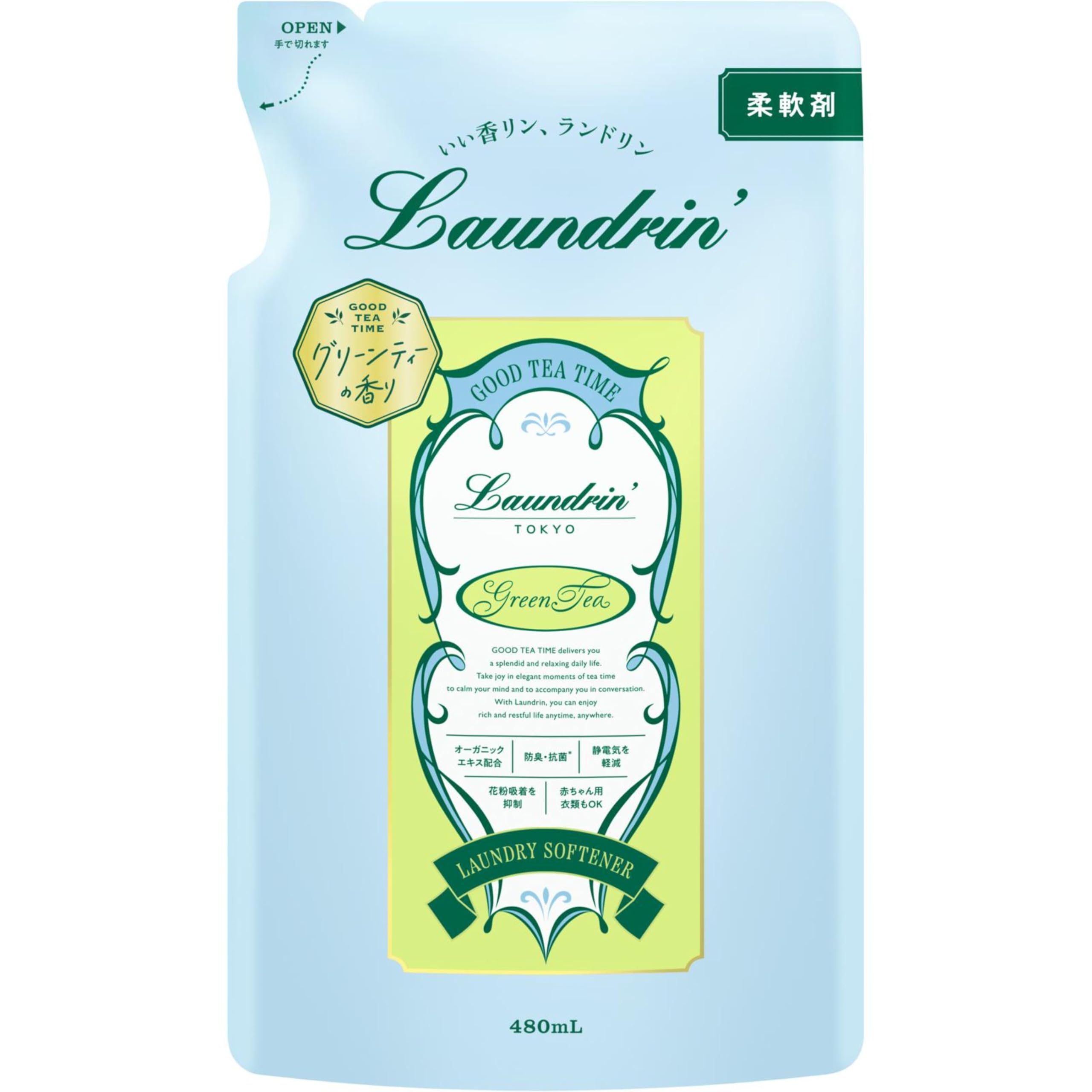 Laundrin'(ランドリン) 液体 柔軟剤 グリーンティーの香り 詰め替え 480ml