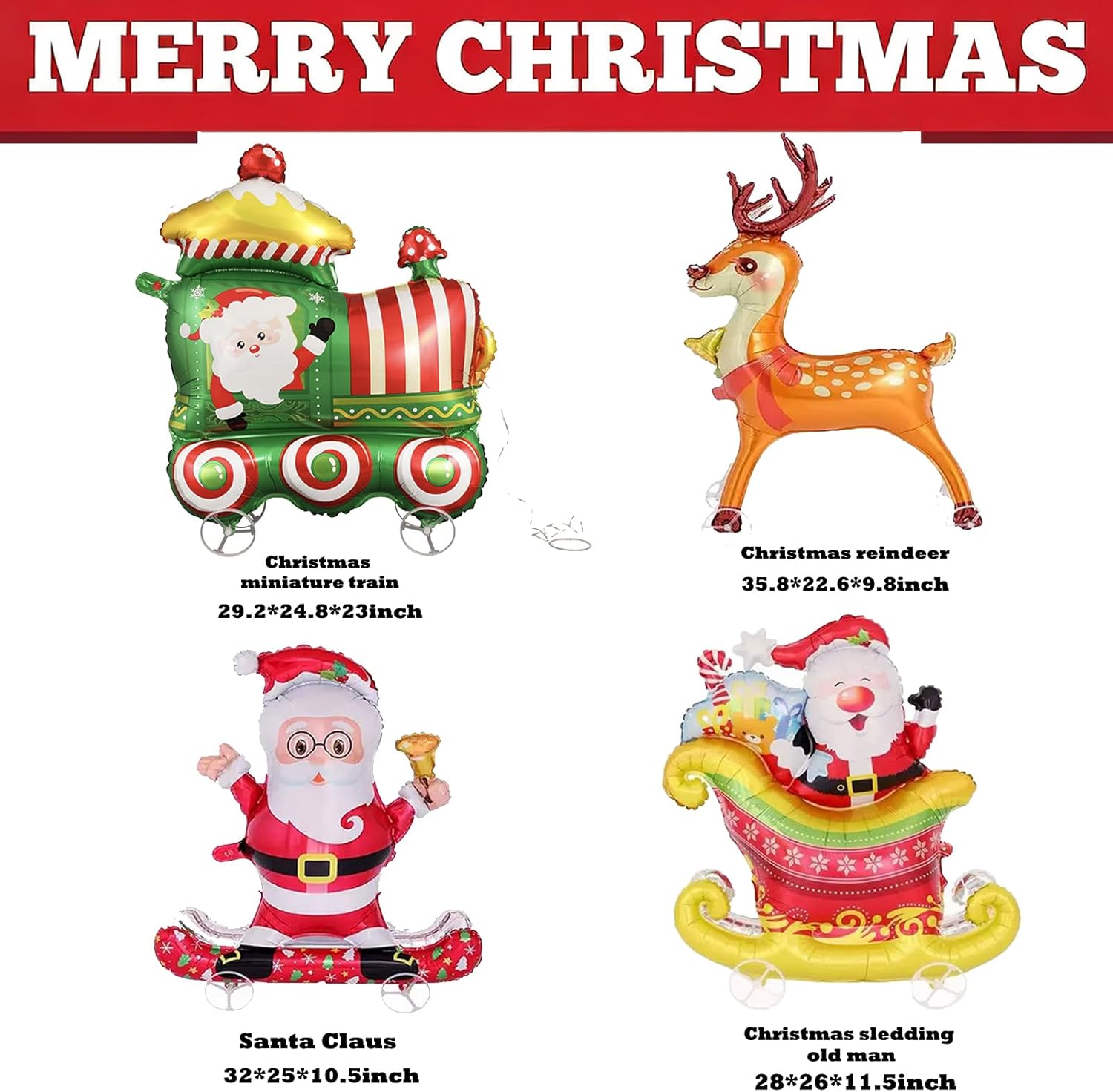 2 PACK Walking Christmas Balloons With Wheels, Christmas Foil Balloons Standing Mylar Balloon, Xmas Birthday Party Foil Balloon for Winter New Year Holiday Party Decorations (Santa + Reindeer) - Image 2