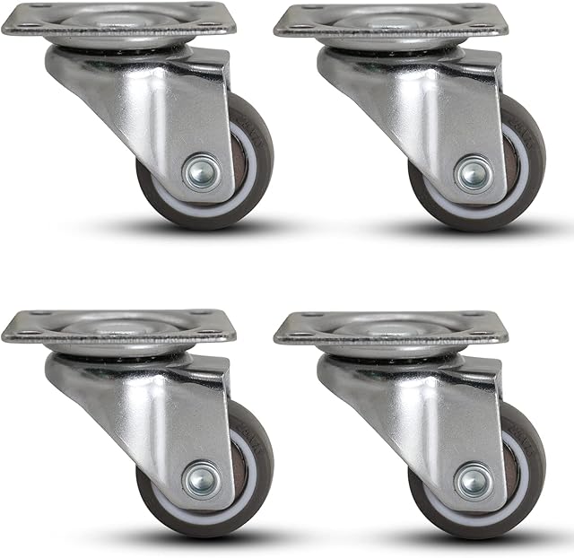 Casoter 1-Inch Top Plate Swivel Castor Set, 25mm Diam. Brown Soft TPE Rubber Wheel, 4.2mm Bolt Holes to Install, Ball Bearing Moves Smooth, 4 Pack Casters Total Load Capacity 77Lbs/35.2Kg