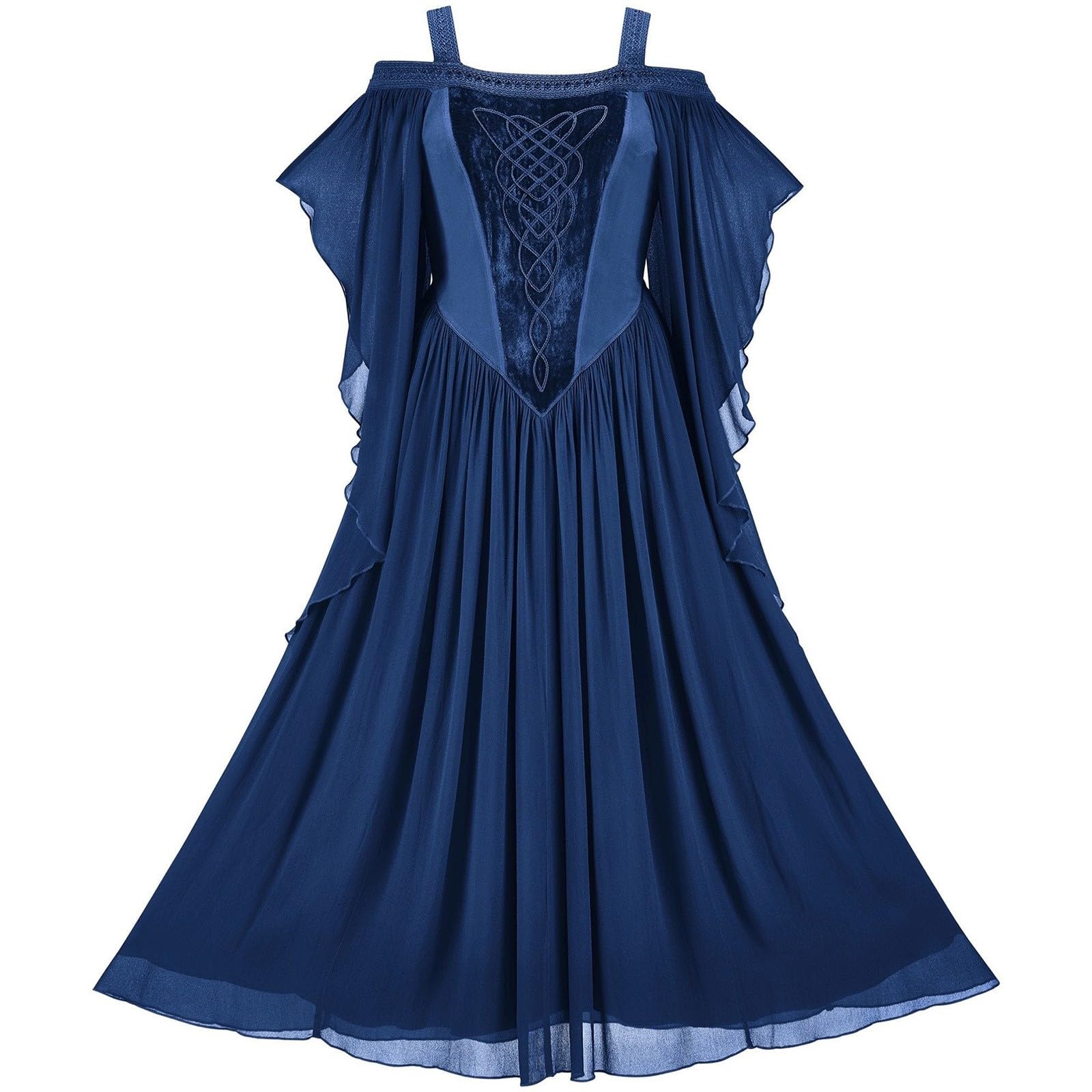 Generisch Robe gothique pour femme - Imprimé floral - Robe d'automne élégante médiévale avec manches longues - Tenue en velours doux pour les occasions festives - Style victorien avec motif floral