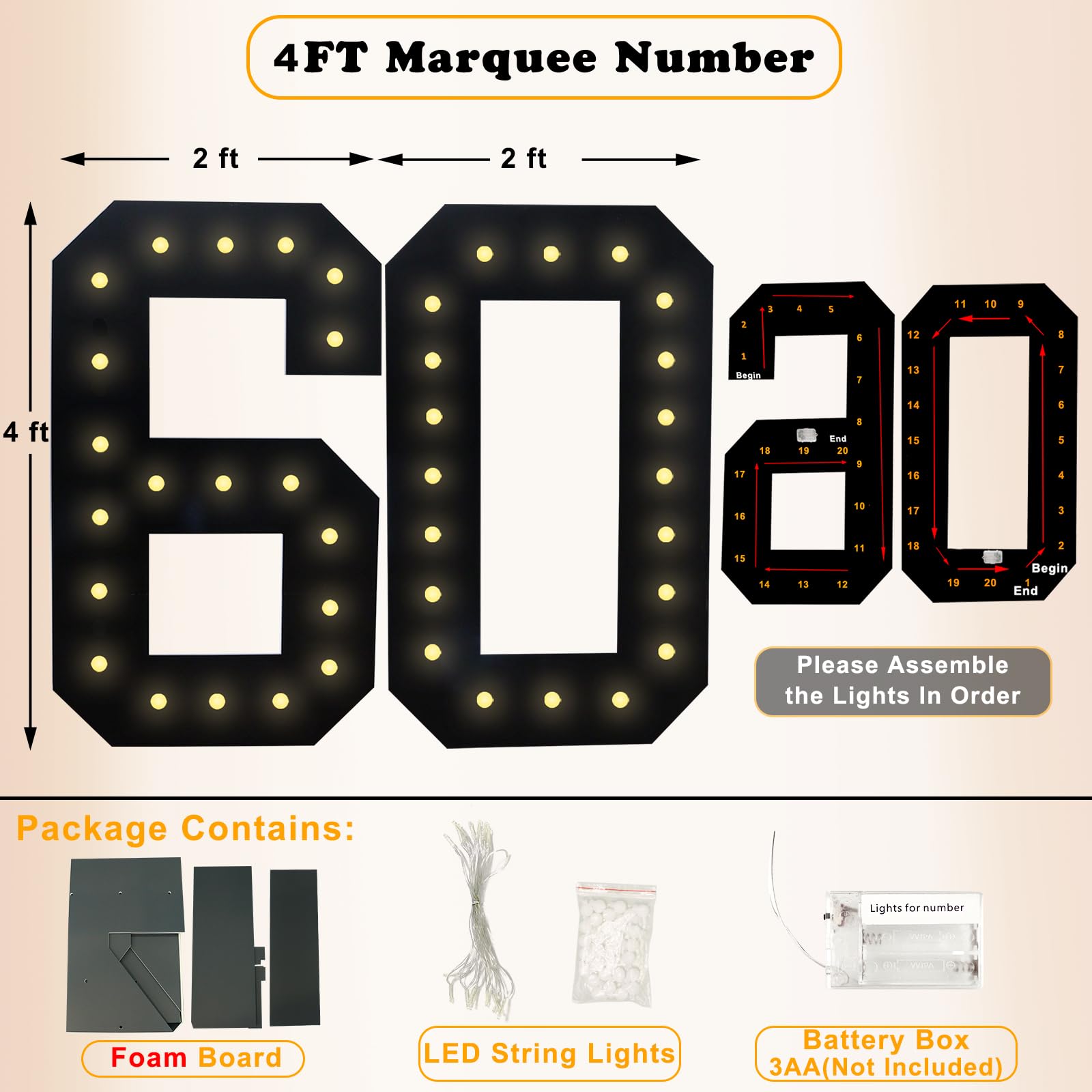 Amazon.com: 4FT Marquee Light Up Numbers 60, Easy to Assemble