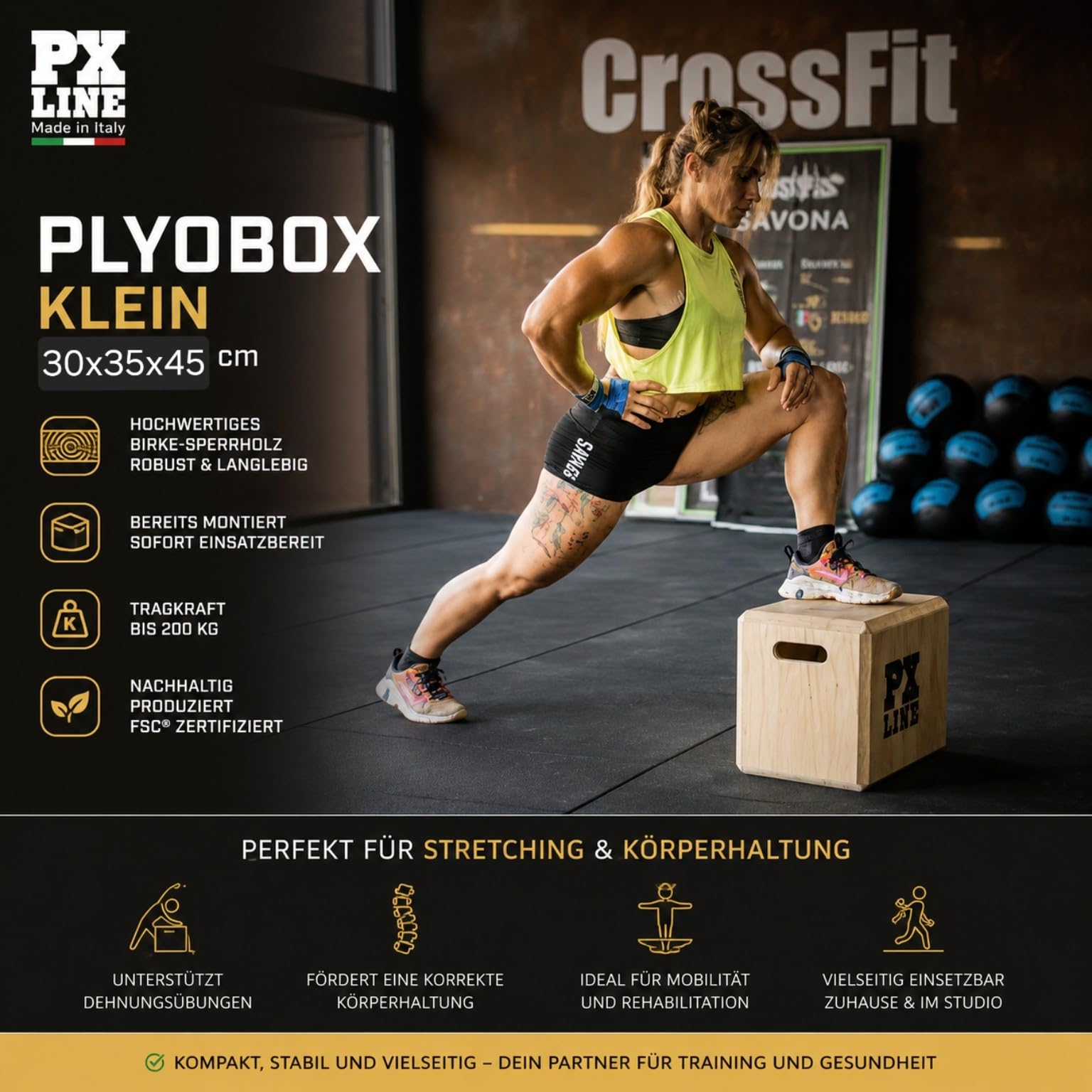 PLYOBOX Line – 3 in 1 Plyo Box aus Holz | Handgefertigt & Bereits Montiert | Plyometrische Box für Home Gym & Fitnessstudio | Jump Box für Crossfit, Sprung- & Functional Training | Made in Italy