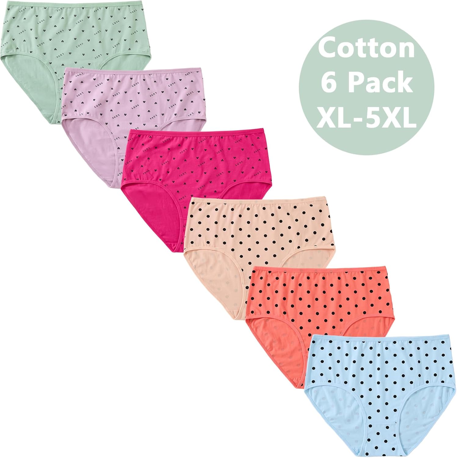 Womens Underwear Cotton Panties Plus Size XL-5XL Mid High Waisted Full Coverage Ladies Briefs 6 Pack - Image 7
