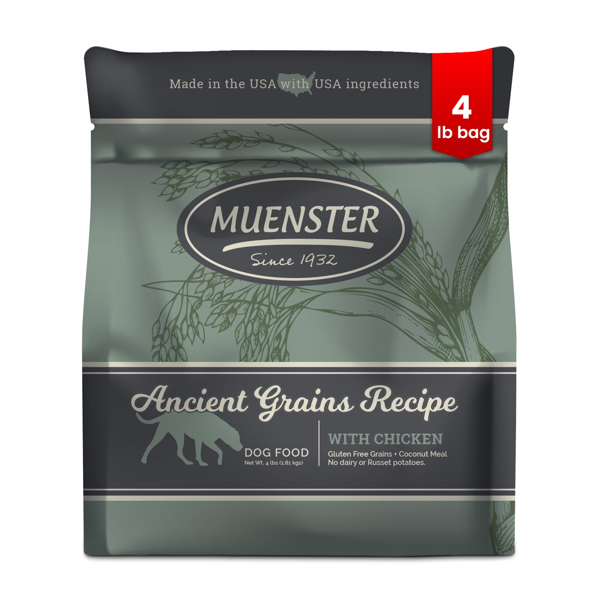 MuensterAncient Grains Chicken Dry Dog Food, 4lb - Gluten-Free, High Protein, Digestive Support