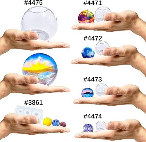 Miniatura 9 de Sphere Moldes de silicona de resina epoxi para fabricación de joyas de resina UV, surtido de 8 tamaños de una sola pieza sin costuras para bomba de