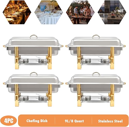 Miniatura 7 de Juego de bufé de 8 cuartos de galón, juego de sartén de acero inoxidable con tapa, calentador de alimentos de tamaño completo, juego de calentador