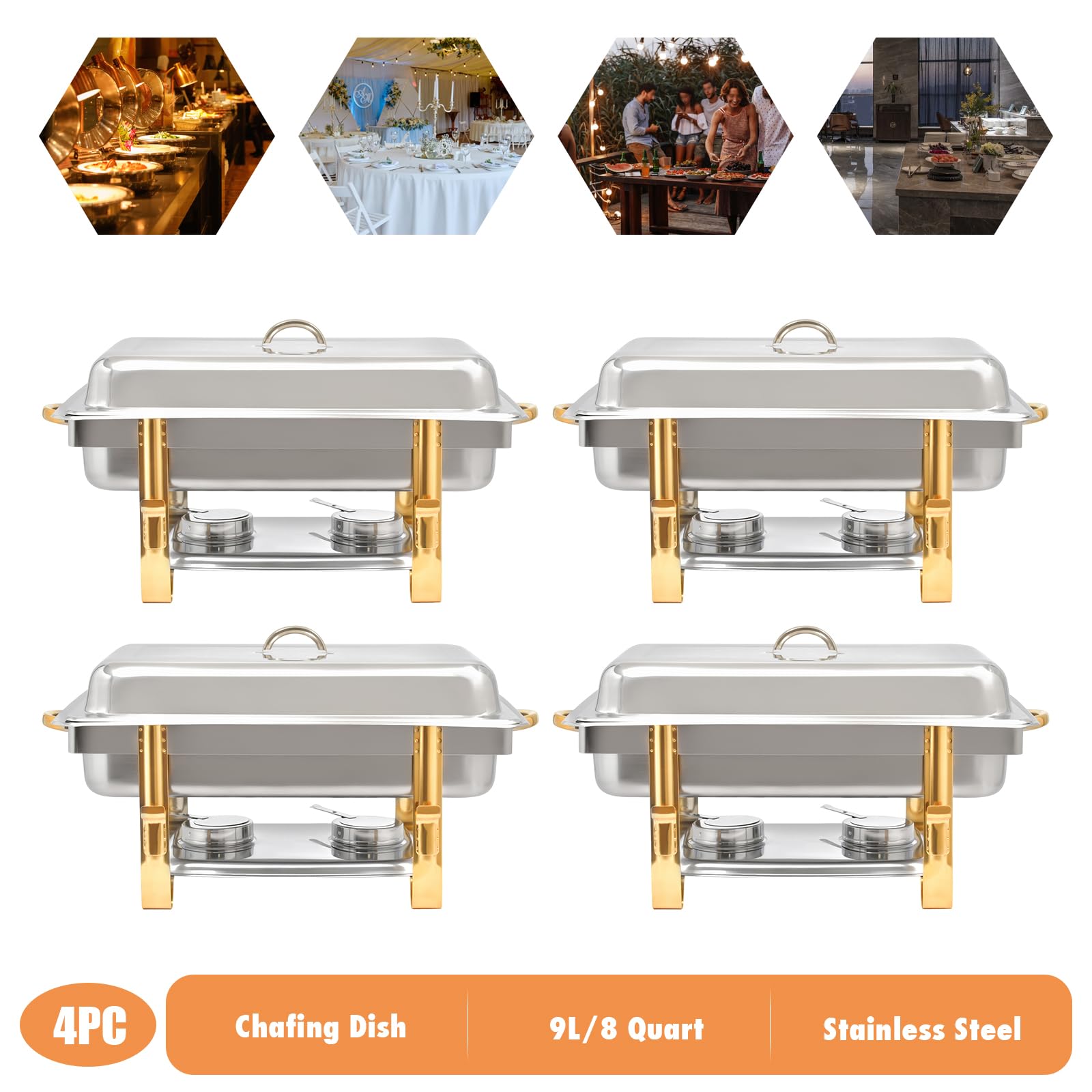 Chafing Dish - Set di contenitori per alimenti in acciaio inox, 9 litri, per catering buffet party