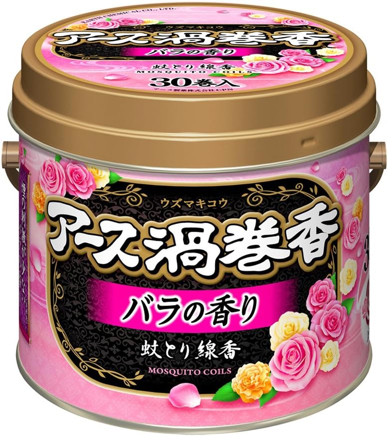 アース渦巻香 蚊取り線香 バラの香り 30巻缶入