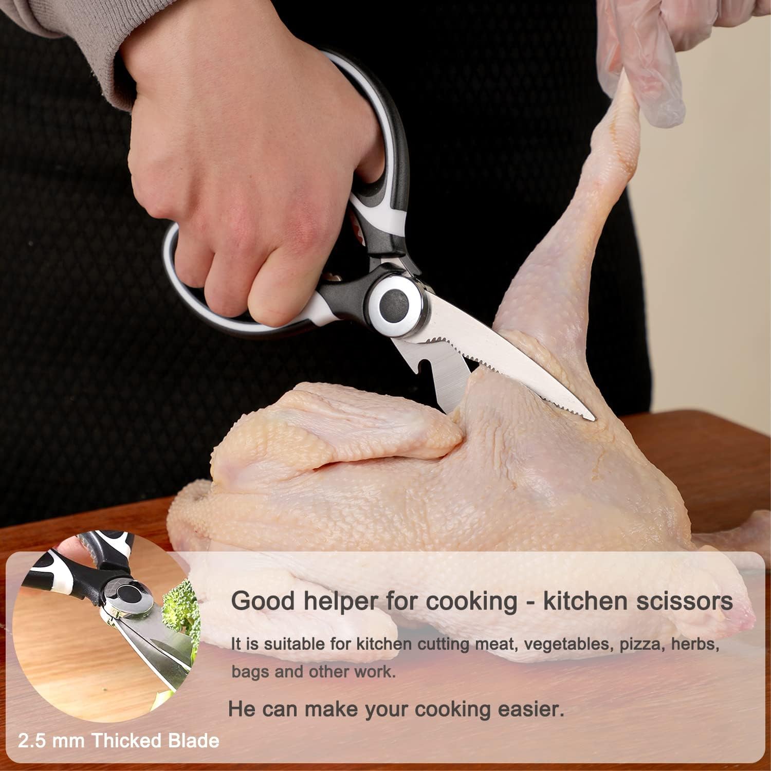 OMDAR Tijeras de cocina multiusos, 3 unidades, tijeras de cocina de acero inoxidable resistentes para cortar carne, alimentos, pescado, aves de corral, tijeras afiladas multiusos para lavavajillas