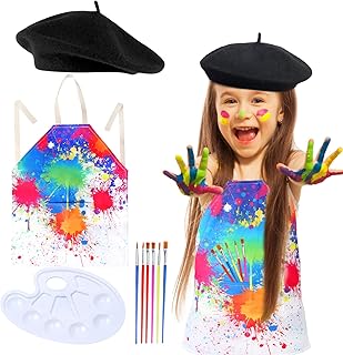 Kids Artist Costume Accessories Set Painter Dress-Up with Beret Hat Tie Dye Apron for Halloween Career Day Costume - Buy now