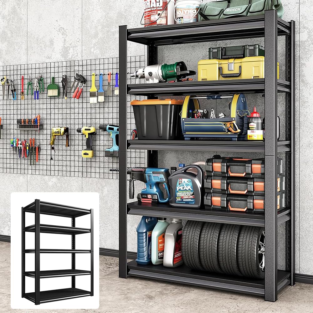 Garage Shelves, Garage Metal Storage Shelves, Height Adjust Racking Boltless Heavy Duty Shelves