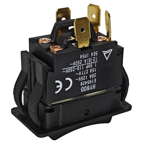 HY60D Rocker Switch - RET-EXT 20A 125VAC 4Pin Pushbutton Switch, (ON)-Off-(ON) Push Button Switch HY60D E195428