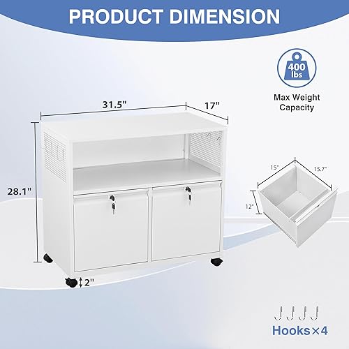 Miniatura 49 de Archivador móvil de 3 cajones con cerradura, archivador debajo del escritorio para oficina en casa, archivadores de metal sobre ruedas para archivo