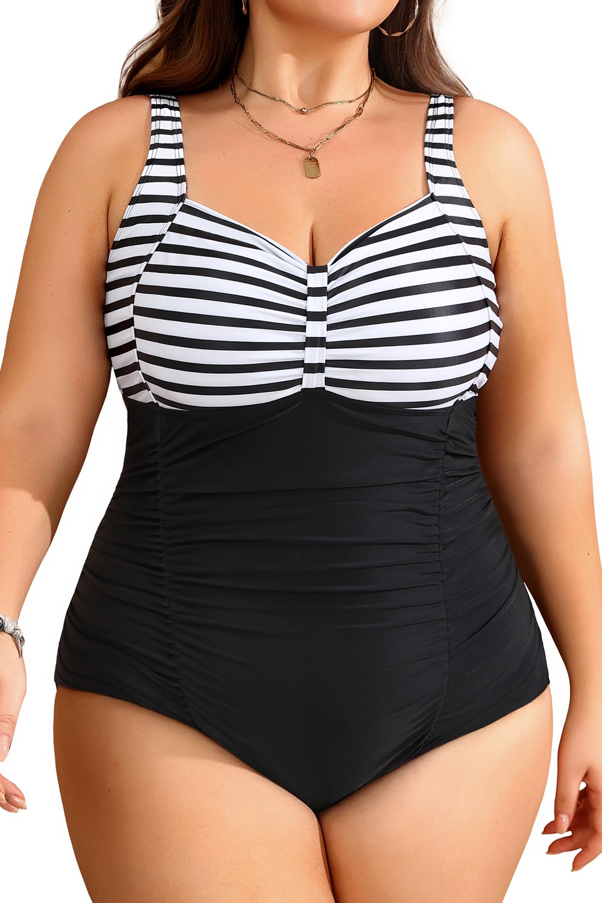 Daci Women Plus Size One Piece Swimsuits - Tummy Control Retro Ruched Bathing Suits Vintage Swimwear