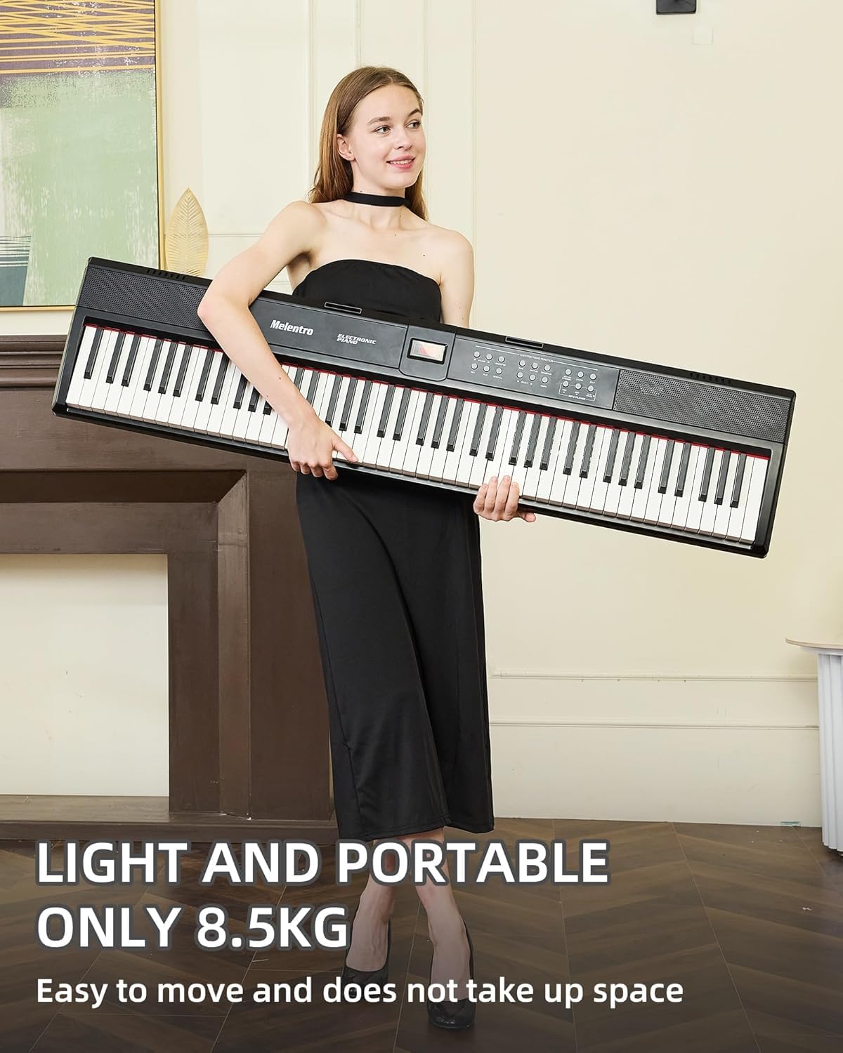 Weighted Piano 88-Key Digital Piano,Full-size Electric Piano Keyboard with Hammer Action,Sustain Pedal,MP3 Function dual 15W speaker,Supports USB-MIDI/Wireless Connect (Black, Full)