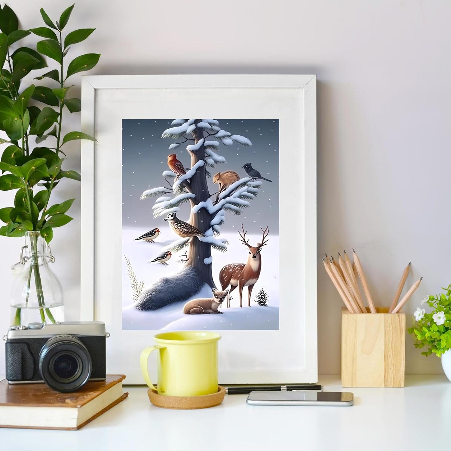 Worihut 5D Diamond Painting Kits for Adults, Animals in Snow DIY Full Round Diamond Art Perfect for Autumn Handmade Holiday Gifts Interior Decoration Relaxation and Bathroom Decor 16x20 Inch