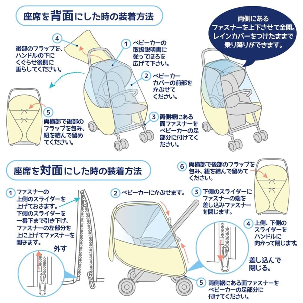Ogawa LINEDROPS Original Rain Cover for Strollers, Front and Back, For A-Type, B Type Strollers, Buggies -
