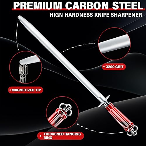 Miniatura 3 de Huusk Afilador de cuchillos de 12 pulgadas, afilador de acero de cuchillos de alto carbono, afiladores de cuchillos de cocina con puntas