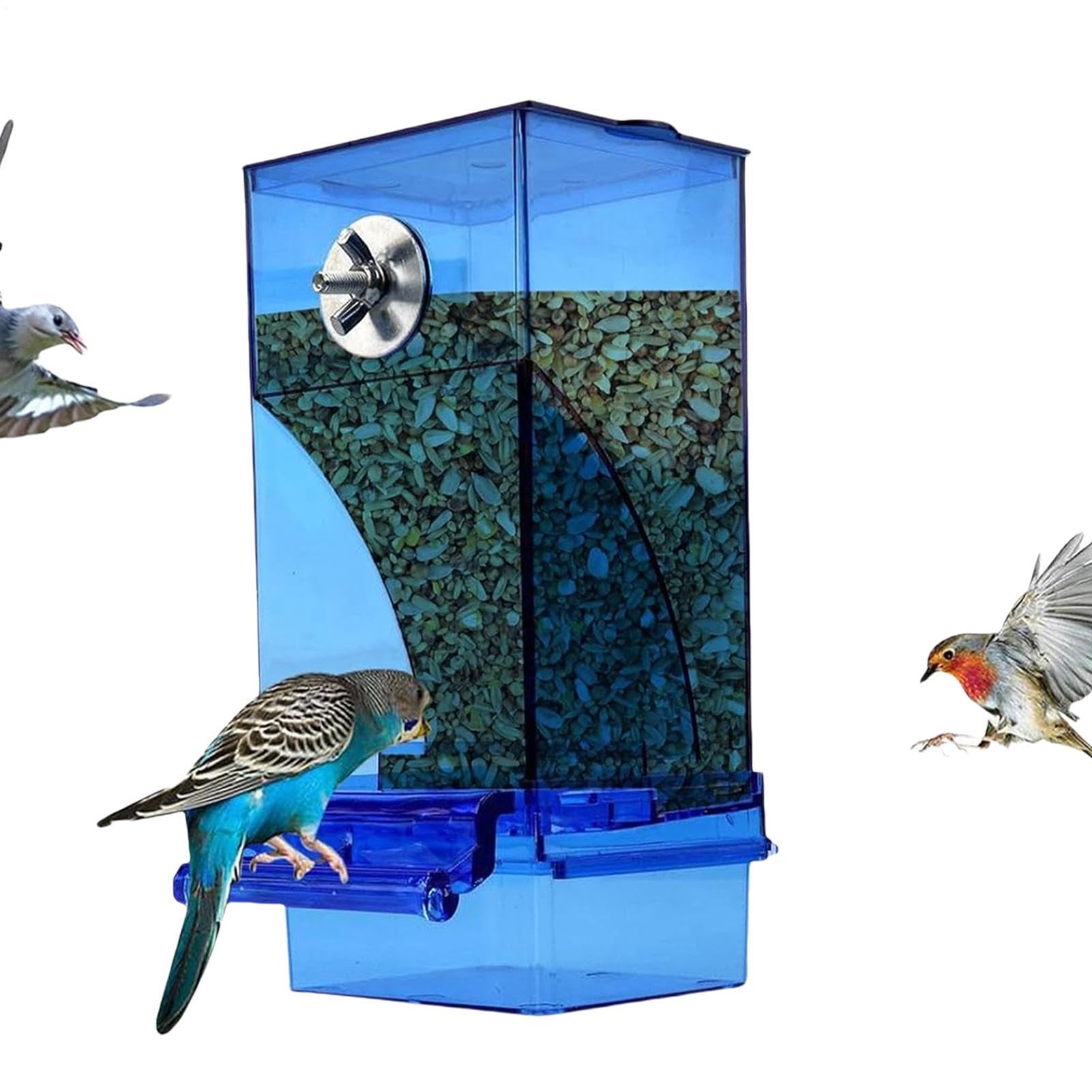 Automatic Bird Feeder, No Anti Spill Transparent Parakeet Food Container, Clear Visual Durable Cage Mount Easy Install, Prevent Splashing Reduce Waste Keep Cage Tidy Auto Feeding