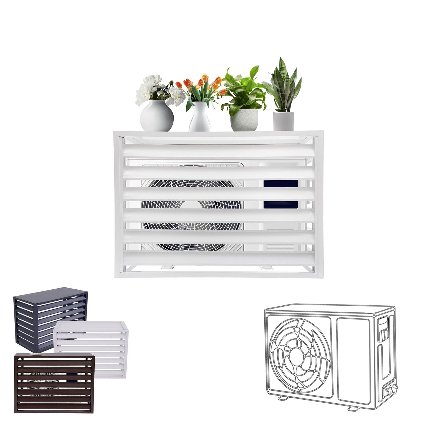 L100/W50/H70(1.5P) funda para aire acondicionado cubierta de cubre caldera exterior Aluminio Soporte Para Plantas Cubre Aire Acondicionado Protección solar Antipolvo Bajo nivel sonoro