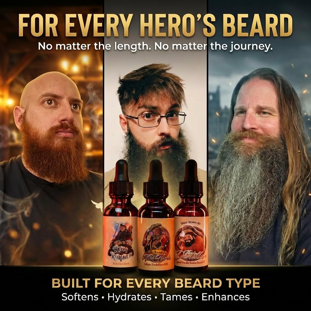 Fable Beard Co. Beard Oil - Heritage Reserve Collection, Tobacco, Bay Rum Spices & Vanilla Bourbon, Natural Beard Oil for Men with Jojoba & Argan Oils, Vitamin E, Beard Softener, Made in USA (3 Fl Oz)