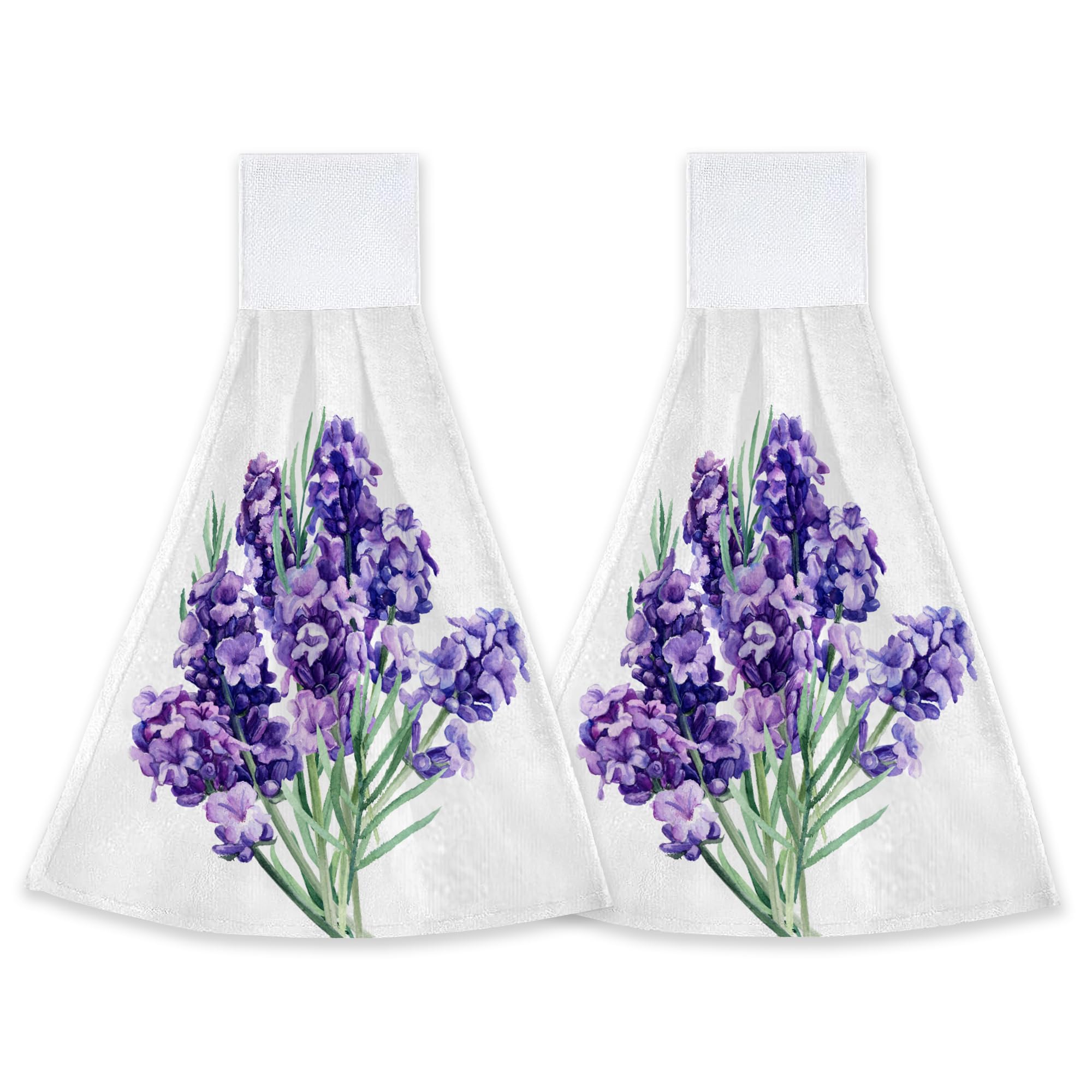 Spring Summer Lavender Bouquet Hand Towels Hanging Kitchen Towels 2 PCS Dish Towel Fast Drying Hanging Tie Towels for Bathroom Home 12x17 Inch