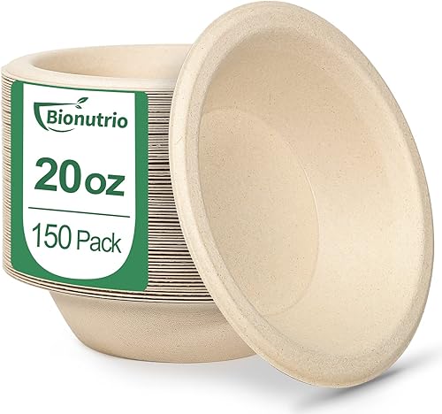 Cuencos de papel resistentes de 20 onzas, paquete de 150 cuencos desechables para sopa caliente, cuencos compostables biodegradables, cuencos