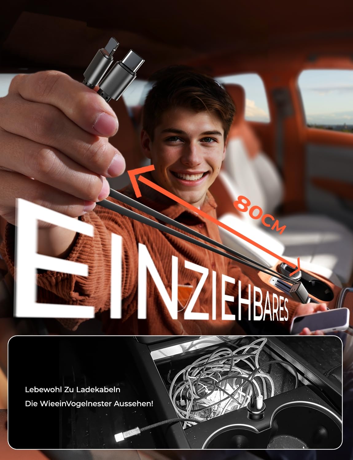 LISEN 84 W Cigarette Lighter USB C Retractable Car Quick Charger Adapter - 2026 Personalised Gifts for Men Women for Him Car Accessories Camping Gadget for iPhone 17 Pro Max 17e - 3