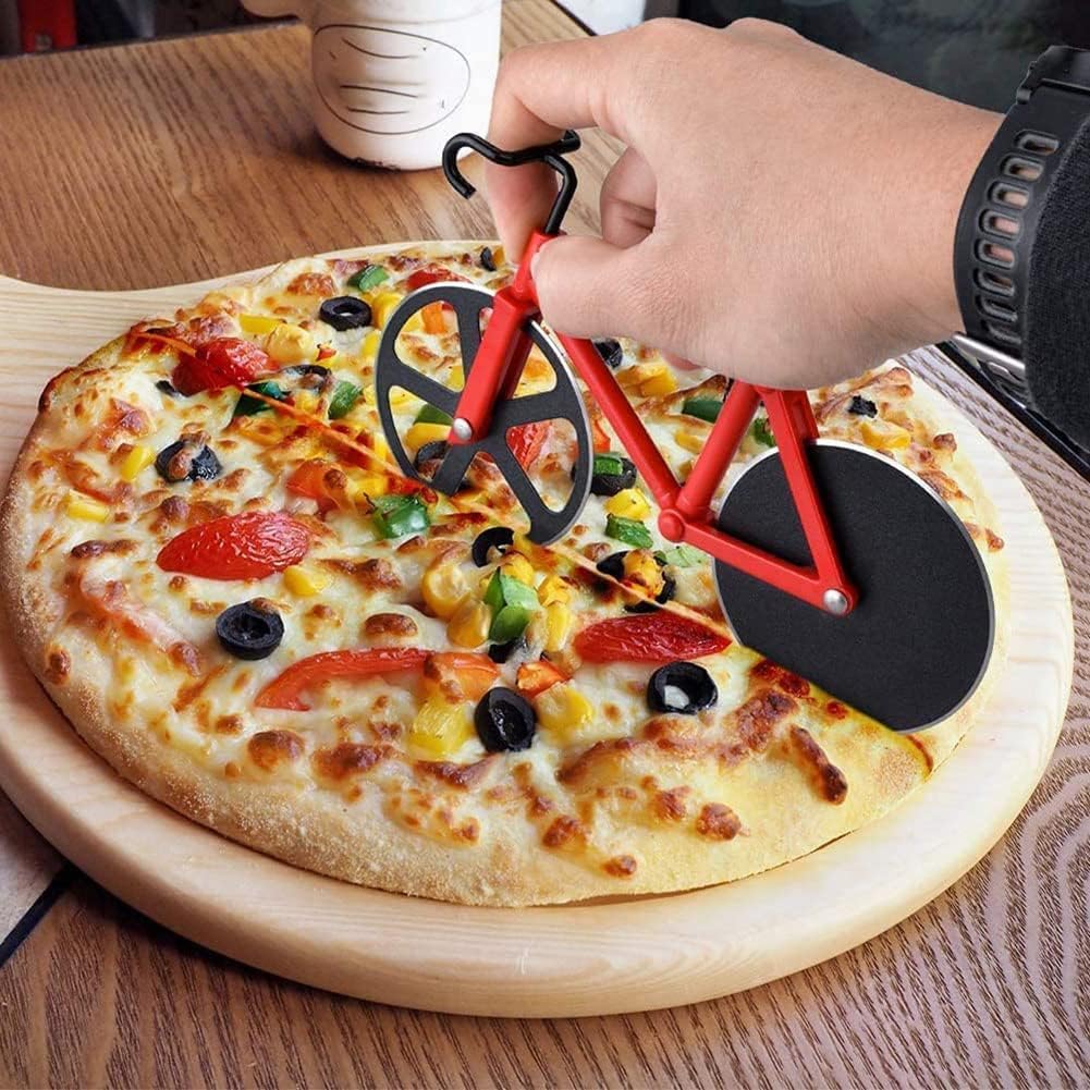 Pizzasnijder voor fiets, pizzaroller van roestvrij staal, antiaanbaklaag pizza snijder met standaard, geschikt voor pizzafeesten etc., interessante geschenken, geel