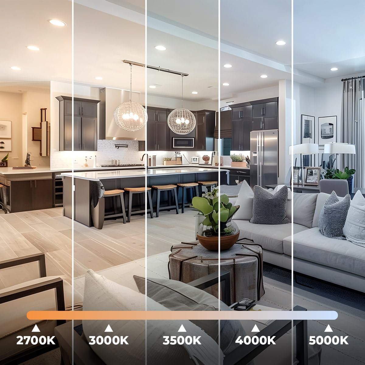 4 Inch LED Recessed Slim Pot Light with Junction Box, 9W 800LM, 5CCT 2700K-5000K, Dimmable, IC Rated Ceiling Light, High CRI >85, High Brightness, ETL & Energy Star (White, 4 Pack)