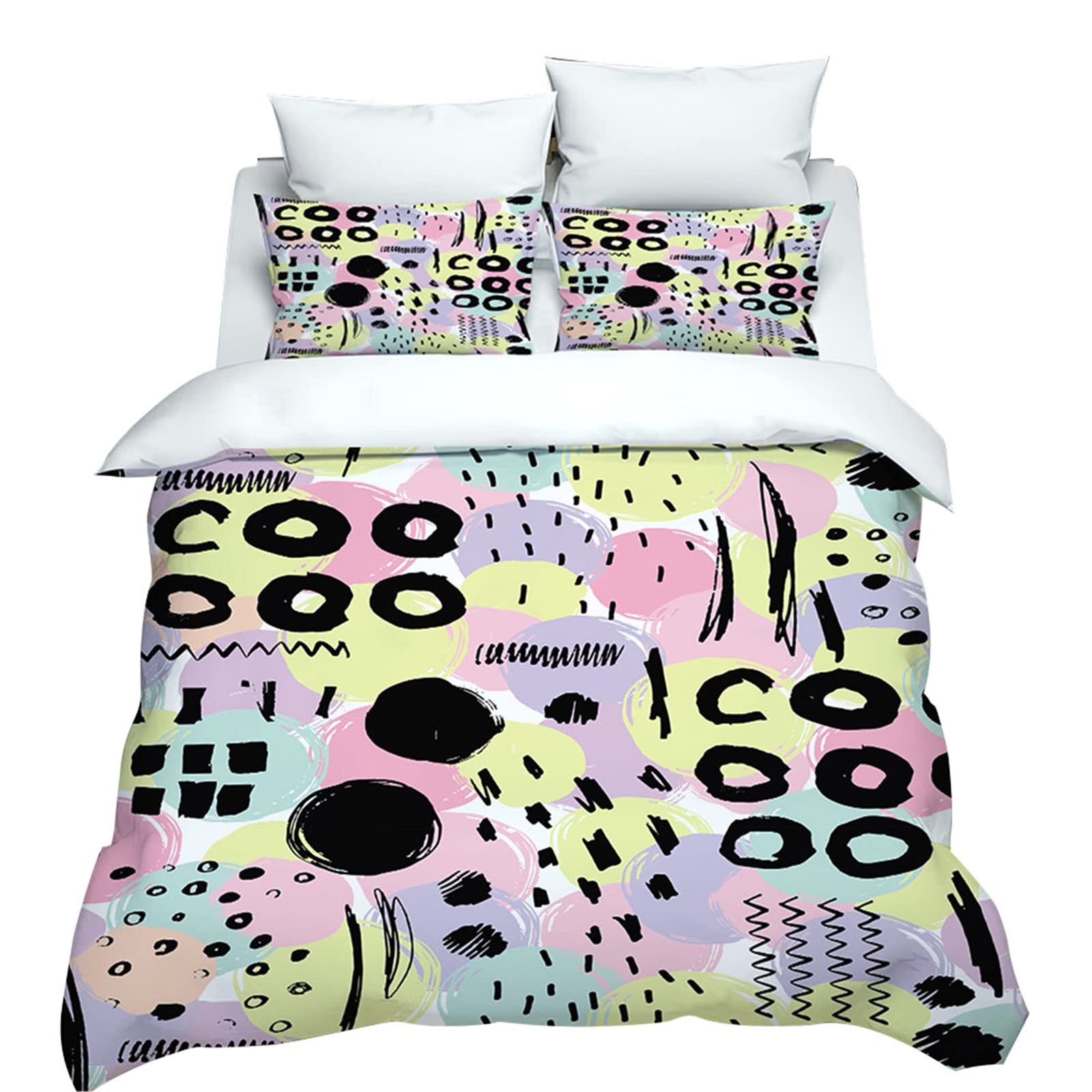 Hixingo 3D Astratto Set di Biancheria da Letto in Microfibra, Morbida Traspirante Set Copripiumino e Federe Adatto e Bambini Adulti (Graffiti Pois,220x260cm)
