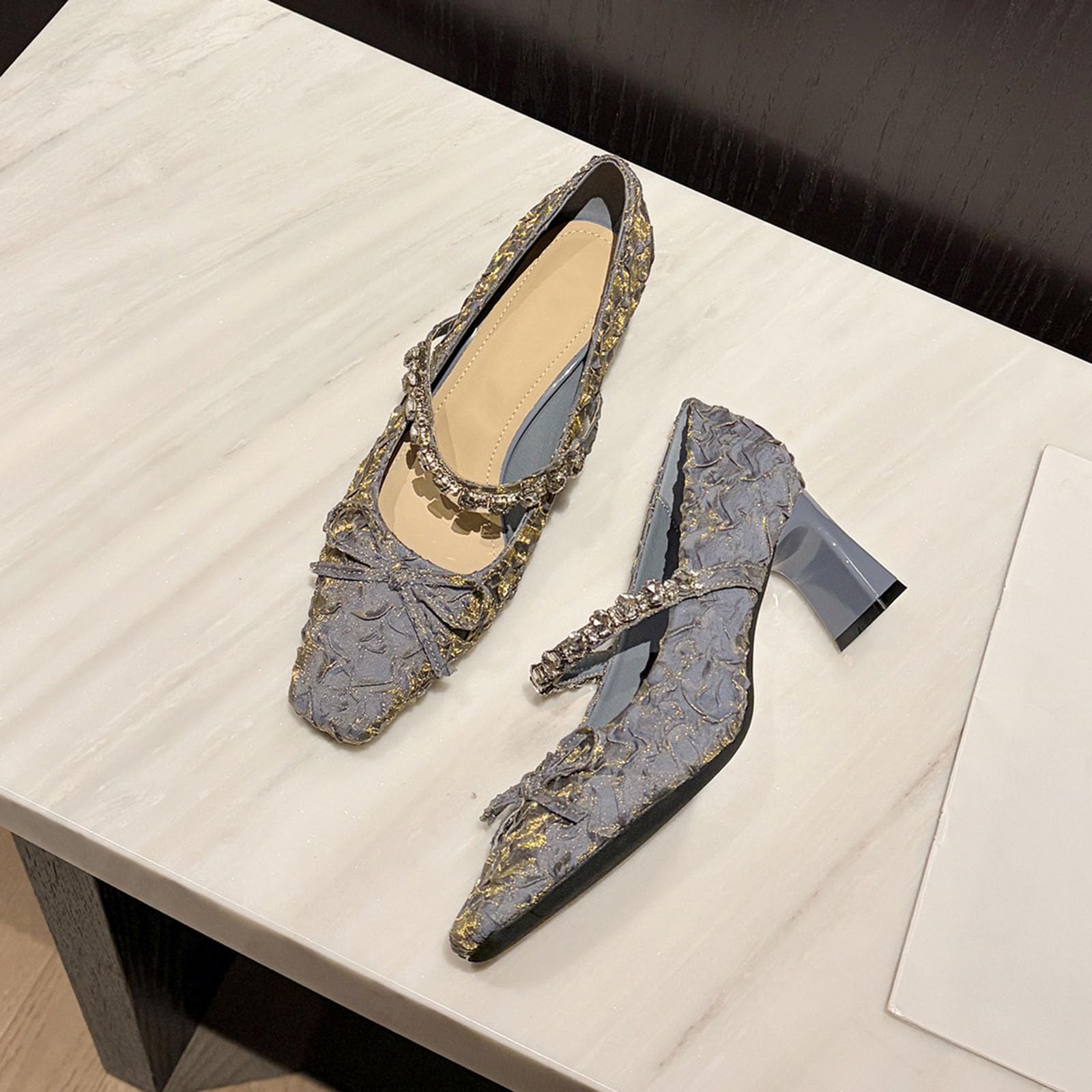 Zapatos de tacón Alto de Mujer Pliegues Strass Lazo Correas 6CM Elegantes